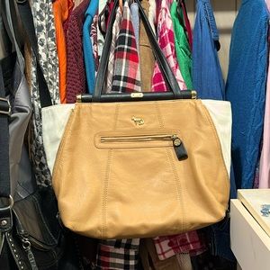 Emma Fox handbag - tan and white leather